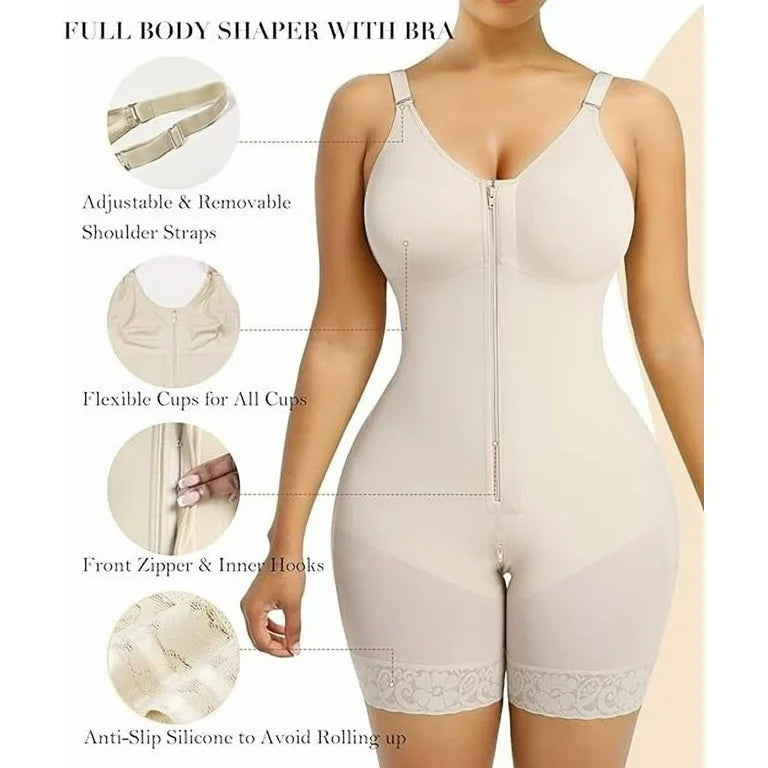 Women’s HEAVENGLOW Fajas Colombianas shapewear Tummy Control Butt Lifter Shaper with Zipper Crotch detachable shoulder strap