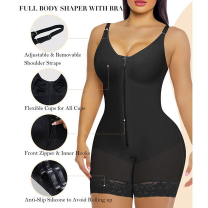 Women’s HEAVENGLOW Fajas Colombianas shapewear Tummy Control Butt Lifter Shaper with Zipper Crotch detachable shoulder strap