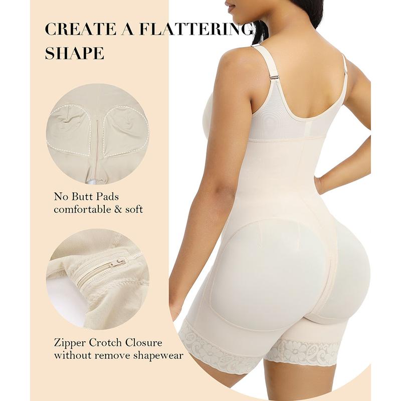Women’s HEAVENGLOW Fajas Colombianas shapewear Tummy Control Butt Lifter Shaper with Zipper Crotch detachable shoulder strap