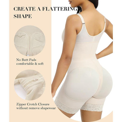 Women’s HEAVENGLOW Fajas Colombianas shapewear Tummy Control Butt Lifter Shaper with Zipper Crotch detachable shoulder strap