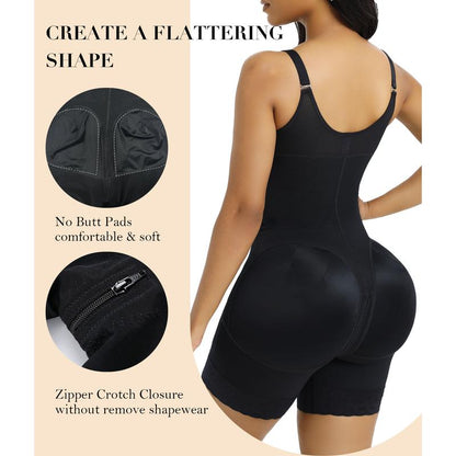 Women’s HEAVENGLOW Fajas Colombianas shapewear Tummy Control Butt Lifter Shaper with Zipper Crotch detachable shoulder strap